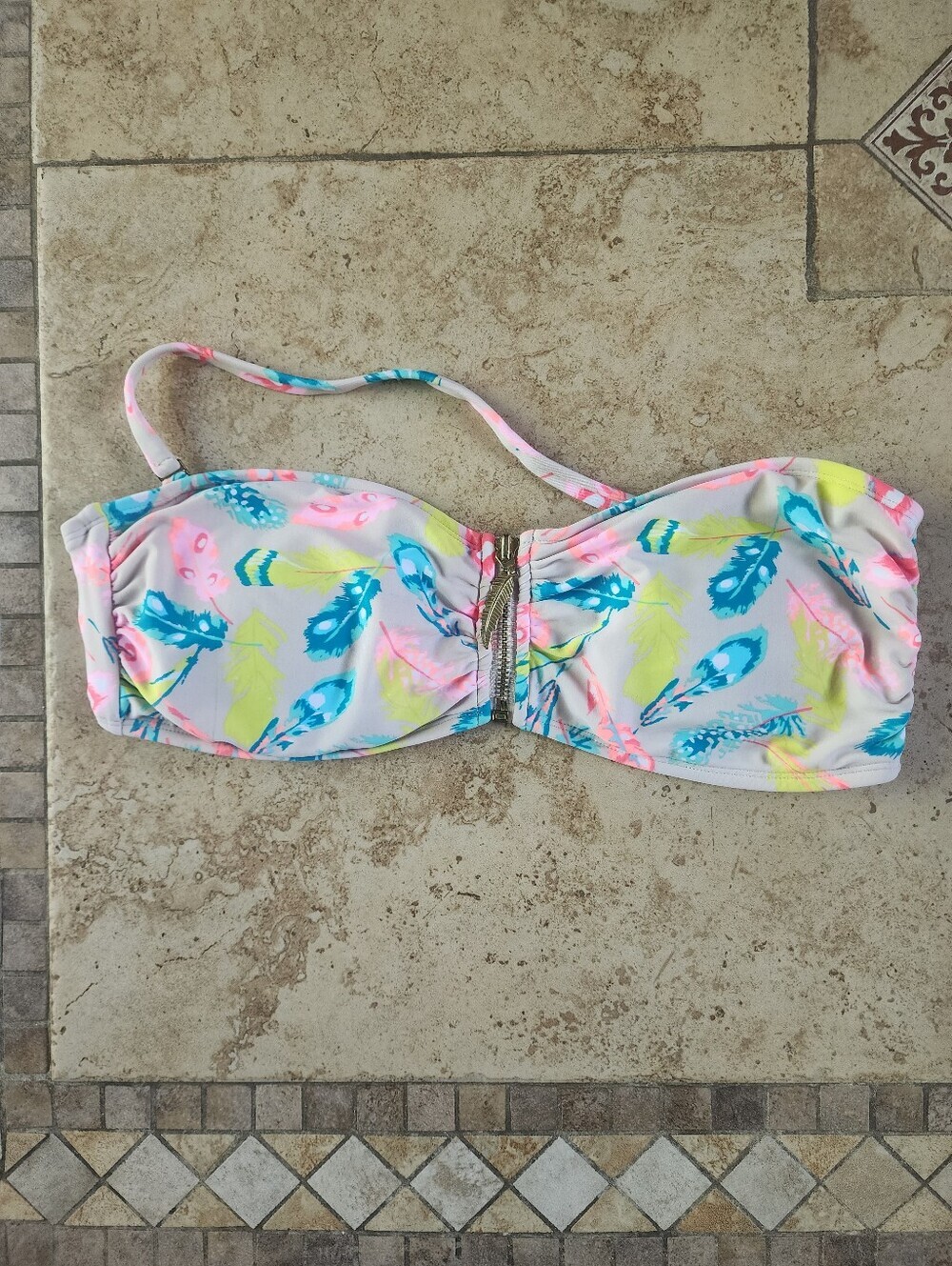 Women's Neon Feather Bandeau Swim Top - Pink, Blue & Yellow
